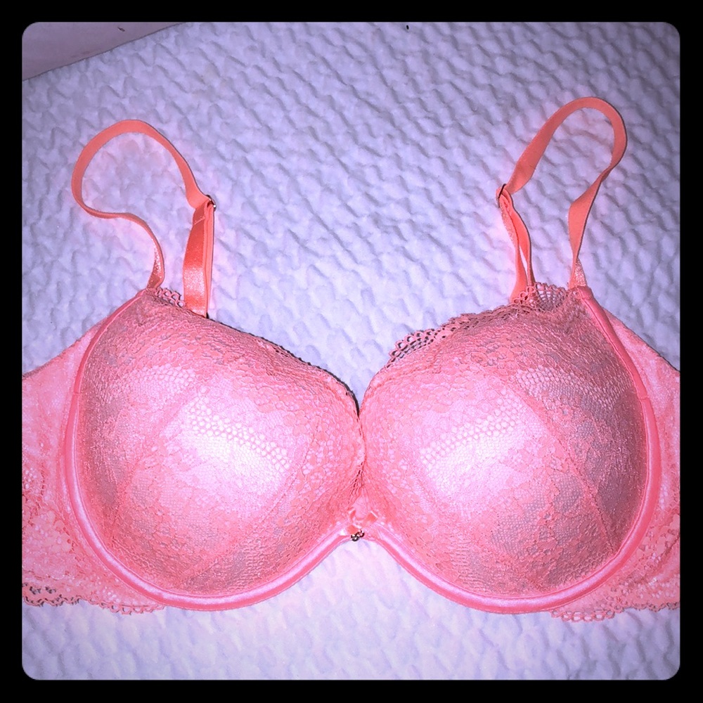 NWOT Neon orange or Coral plunge padded 36C